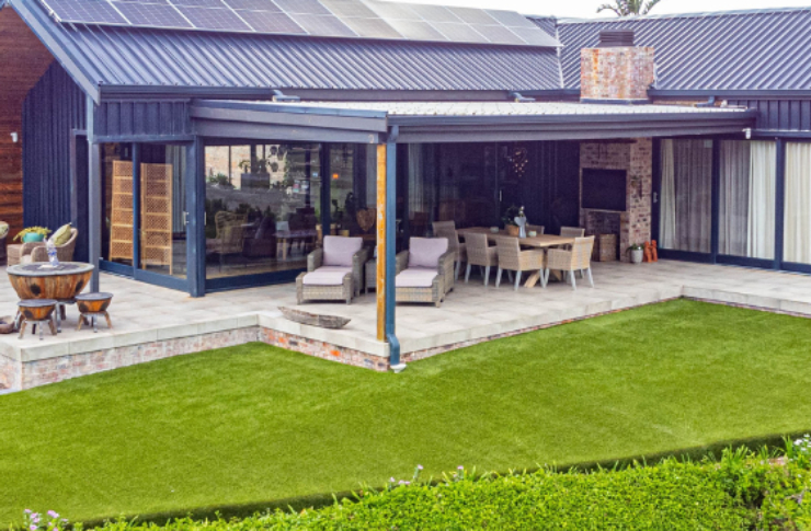 artificial grass installed in backyard